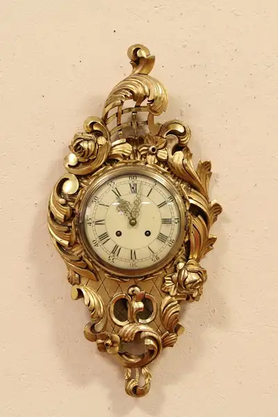 Main image of Swedish Westerstrand Gold Rococo Carved Cartouche Wall Clock