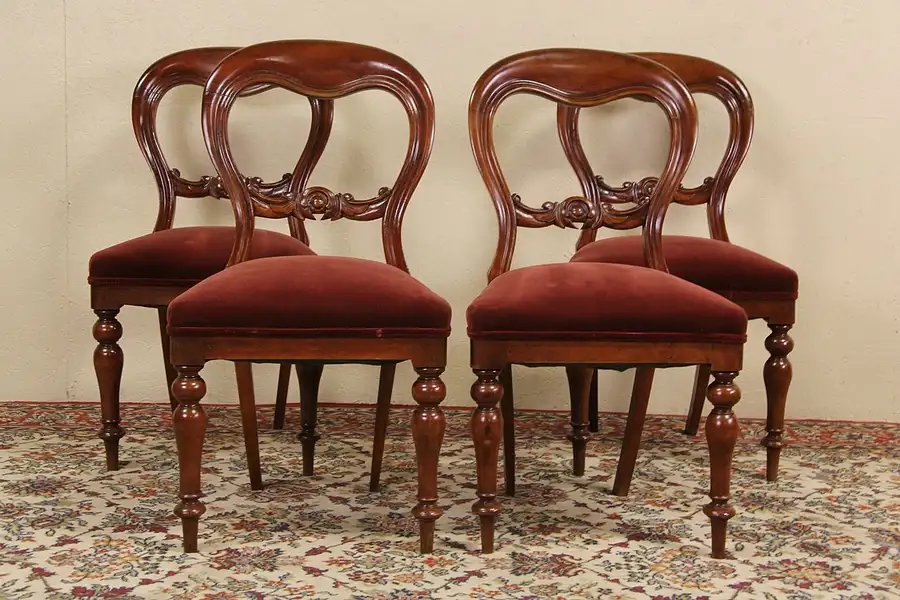 Main image of Set of 4 William IV English 1830 Antique Mahogany Dining or Game Table Chairs