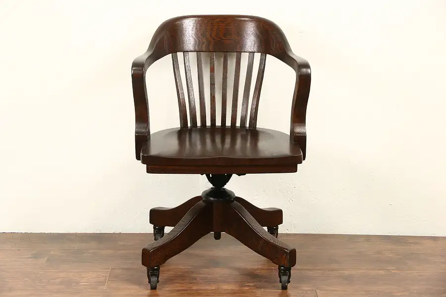 Main image of Oak 1910 Antique Swivel Adjustable Desk Chair, 8 Spindles