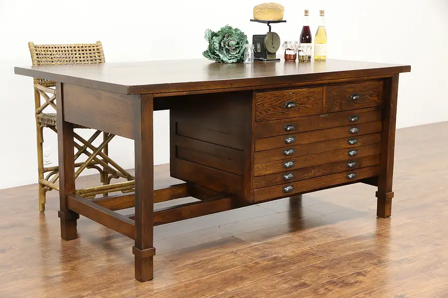 Main image of Oak 1920 Antique Architect Drafting Table, Kitchen Counter Island