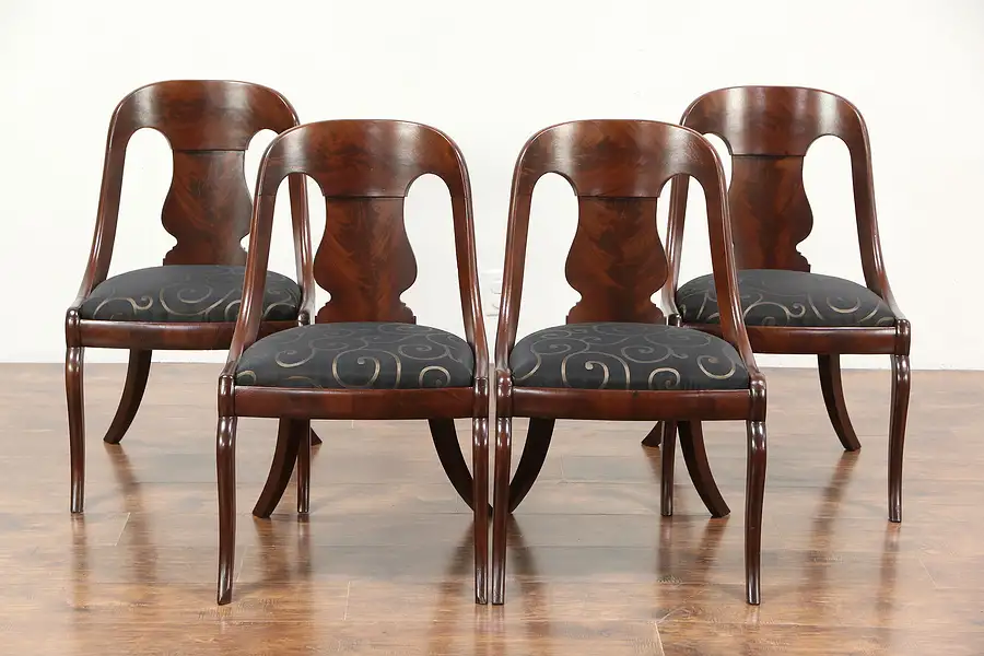Main image of Set of 4 Empire 1825 Antique Dining or Game Chairs, New Upholstery