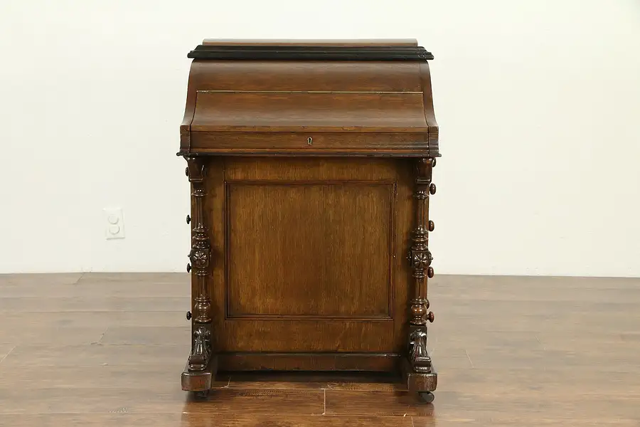 Main image of Victorian Oak Antique Davenport Desk, Pop Up File, Leather Easel Desk