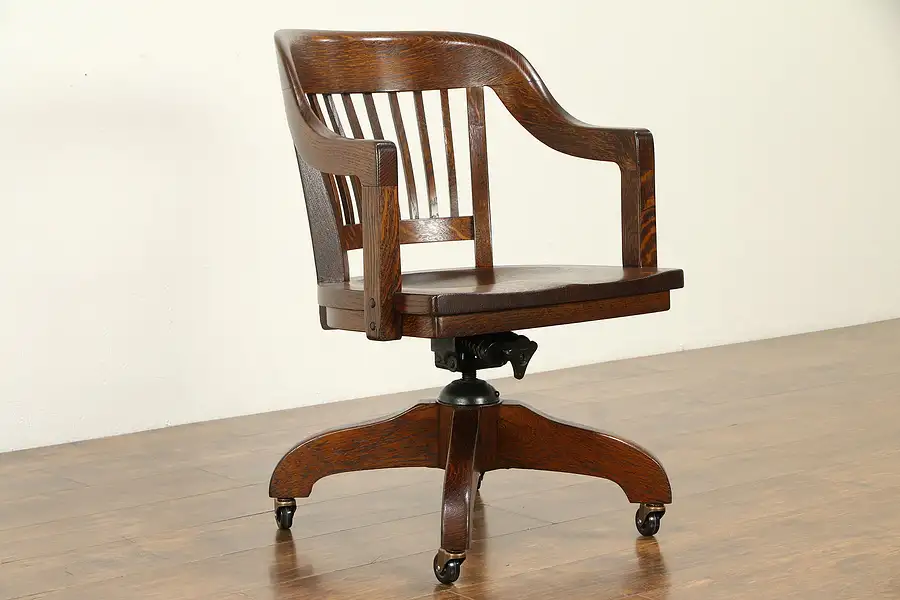 Main image of Oak Quarter Sawn Antique Swivel Adjustable Office or Library Desk Chair