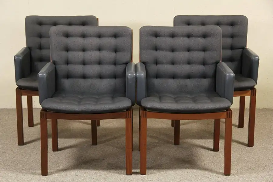 Main image of Set of 4 Signed Swedish 1991 Dining or Conference Chairs, Leather Arms