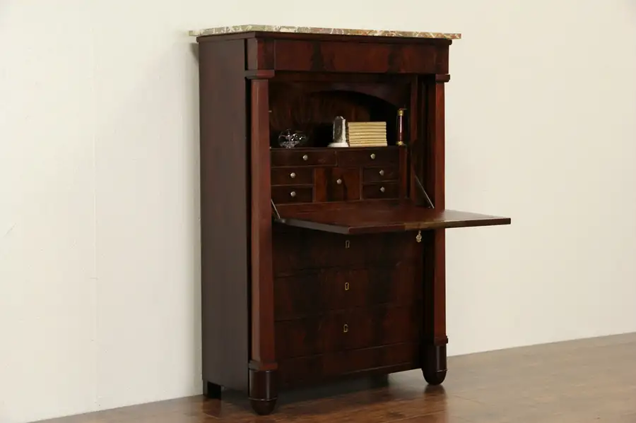Main image of Biedermeier Empire 1860's Marble Top Secretary Desk