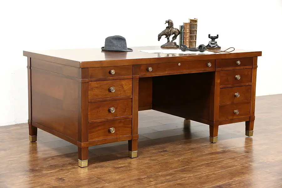 Main image of Executive Antique Walnut 6' Library or Office Desk, Bronze Hardware