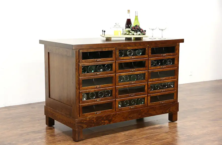 Main image of Kitchen Counter Island or Display Cabinet, Cherry, Glass Front Drawers