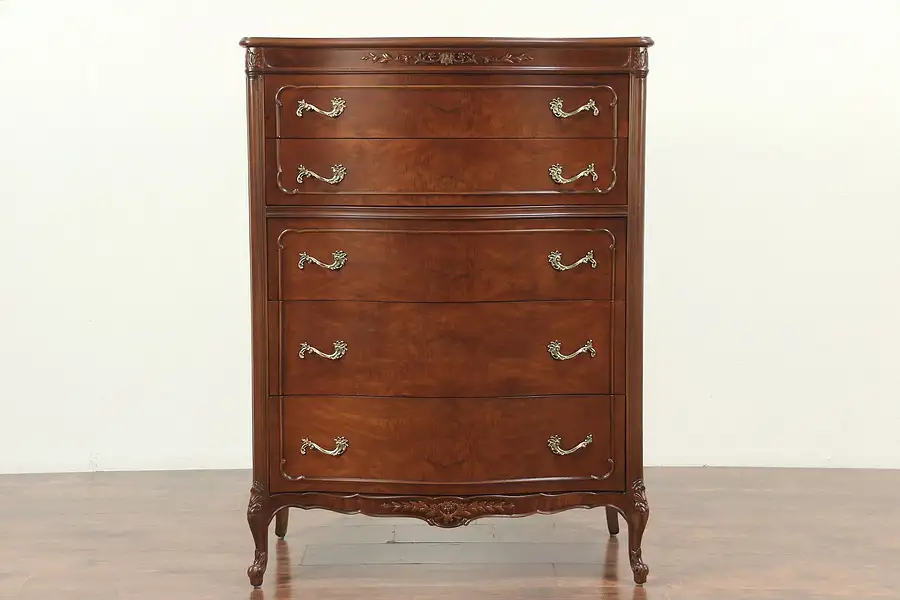 Main image of French Style Vintage Carved Walnut Tall Chest or Highboy, Mt. Airy