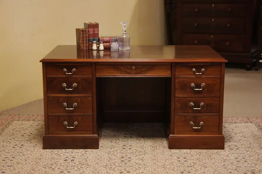 Main image of Vintage Walnut Executive Desk, Signed Jasper