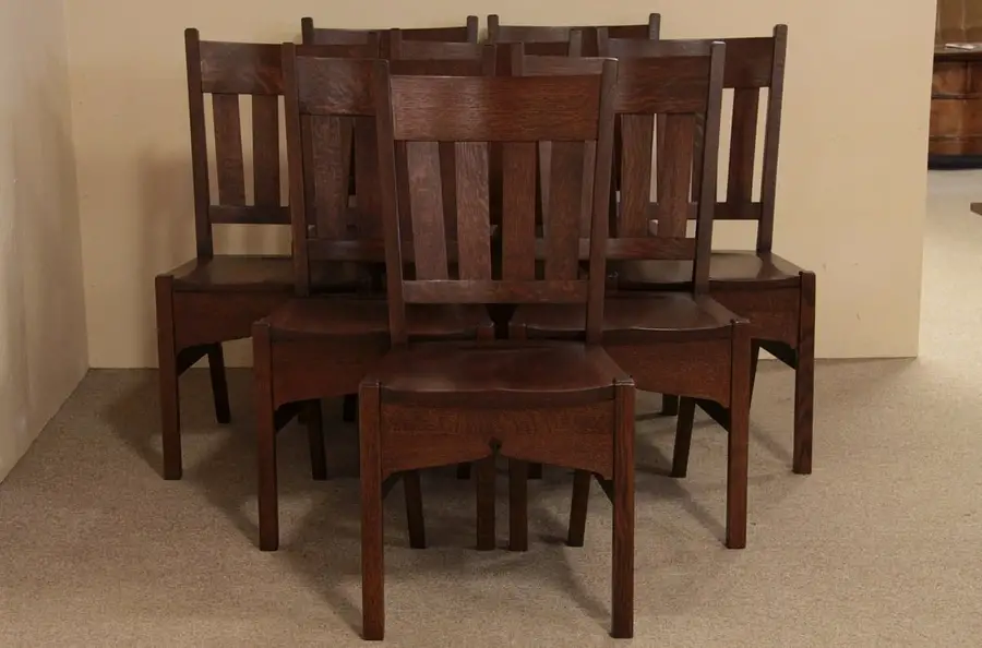 Main image of Set 8 Arts & Crafts Mission Oak Antique Dining Chair