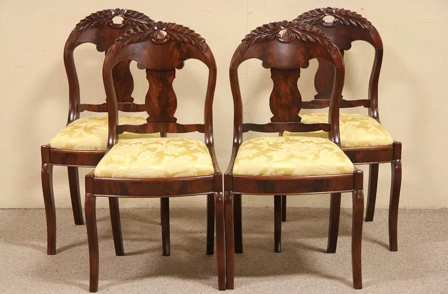 Main image of Set of 4 American Empire Antique 1825 Game or Dining Chairs