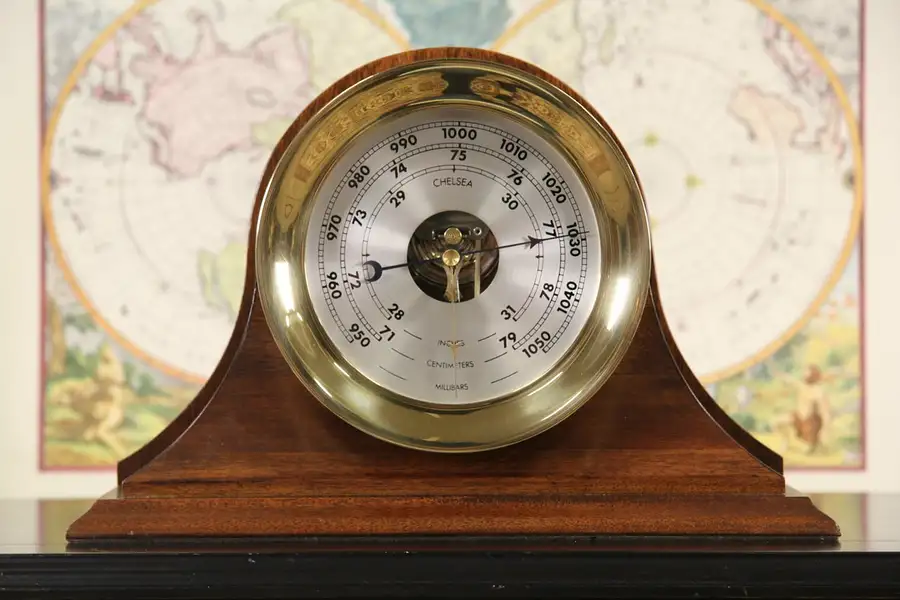 Main image of Chelsea Brass 1970's Vintage Ship Barometer, Desk Stand