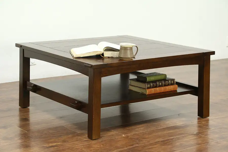 Main image of Craftsman Mission Oak Arts & Crafts Vintage Coffee Table, Signed Stickley