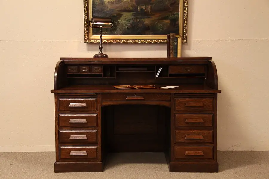 Main image of Victorian Antique 5' Oak Rolltop Desk