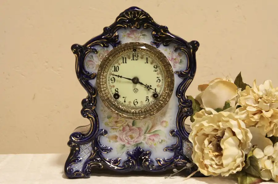 Main image of Ansonia Wyoming Cobalt Flow Blue 1882 Antique Clock