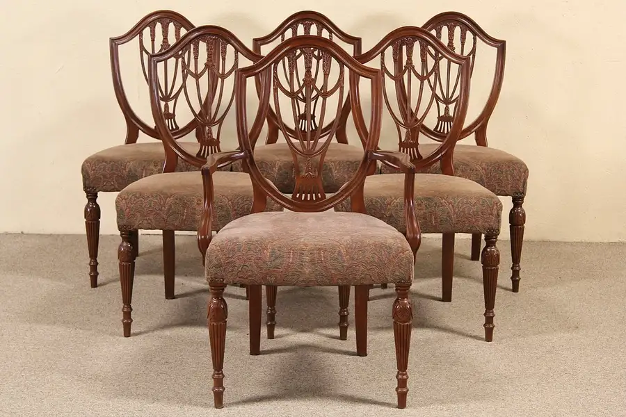 Main image of Set of 6 Hepplewhite Design 1940's Vintage Dining Chairs