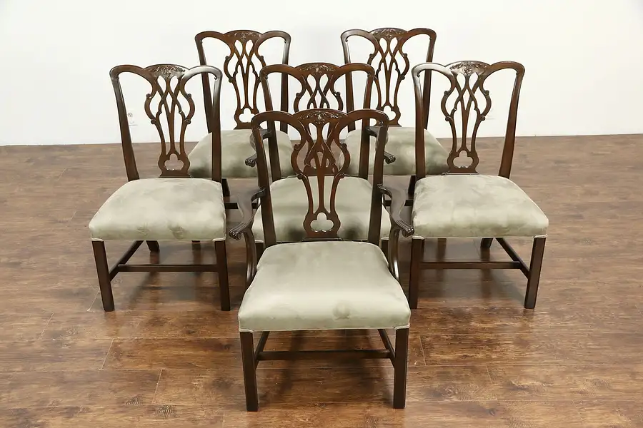 Main image of Kittinger Signed Set of 6 Vintage Mahogany Georgian Dining Chairs New Upholstery