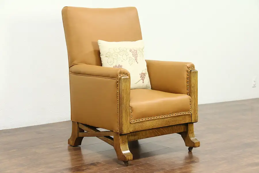 Main image of Arts & Crafts Mission Oak Antique Craftsman Chair, New Leather