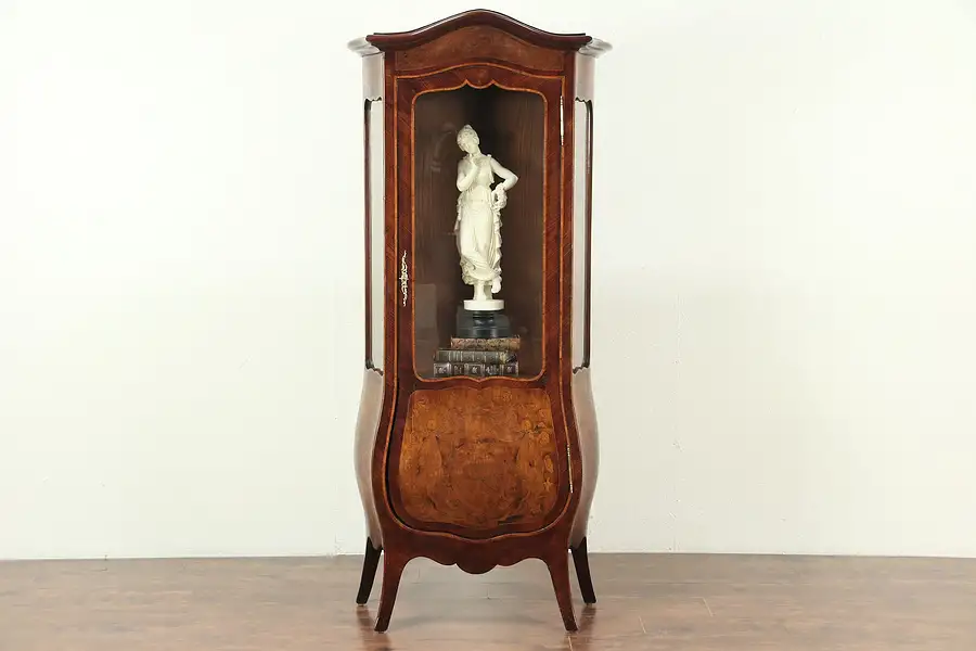 Main image of Rosewood Marquetry Antique Bombe Vitrine or Curio Cabinet, Italy