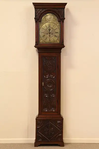 Main image of James Evans Carved Oak Tall Case 1780 Clock