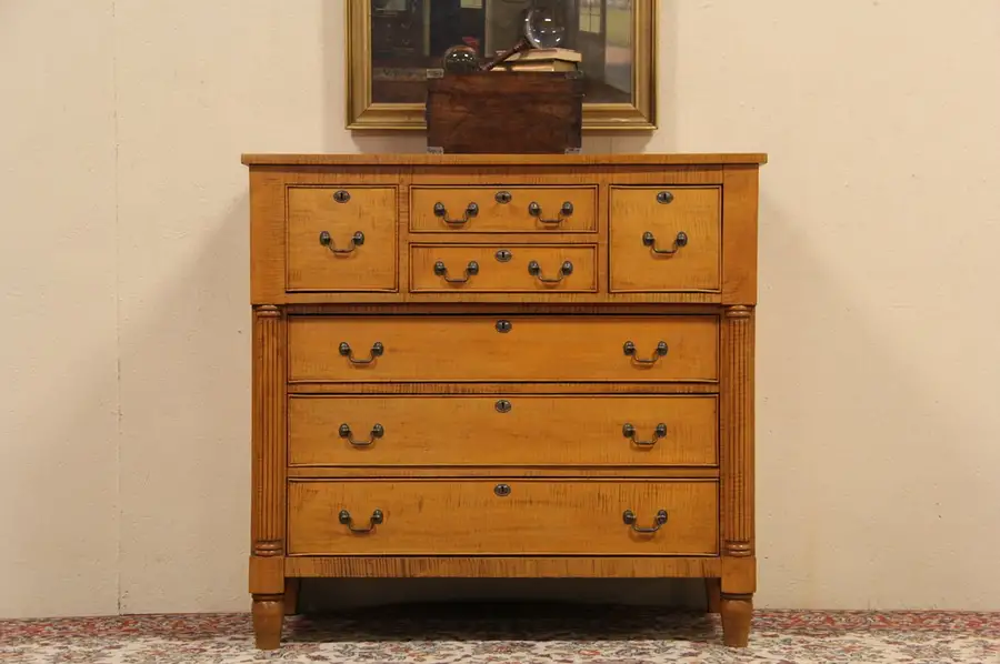 Main image of New England Tiger or Curly 1830's Antique Maple Chest or Dresser