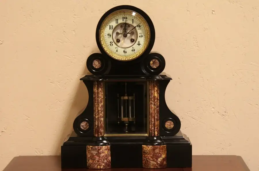 Main image of French Black Marble 1880 Mantel Clock