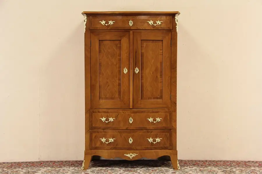 Main image of Tulipwood & Kingwood Inlaid 1913 Antique Swedish Cabinet, Bronze Mounts