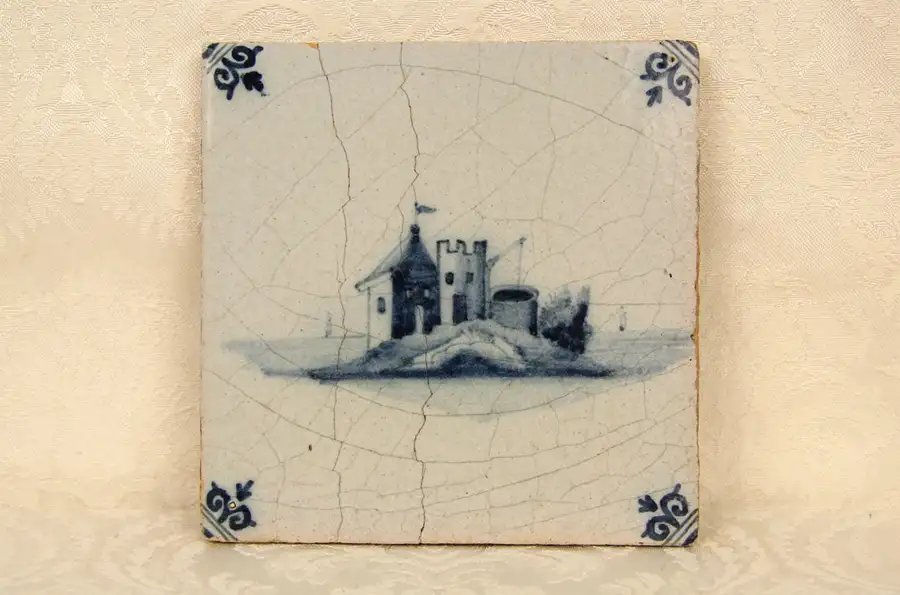Main image of Blue Delft Dutch Hand Painted 1850 Antique Salvage Tile, 12 of 14