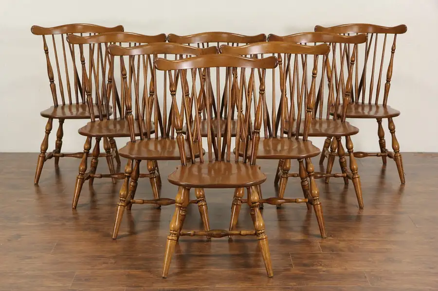 Main image of Heywood Wakefield Signed Set of 8 Windsor Vintage Maple Dining Chairs