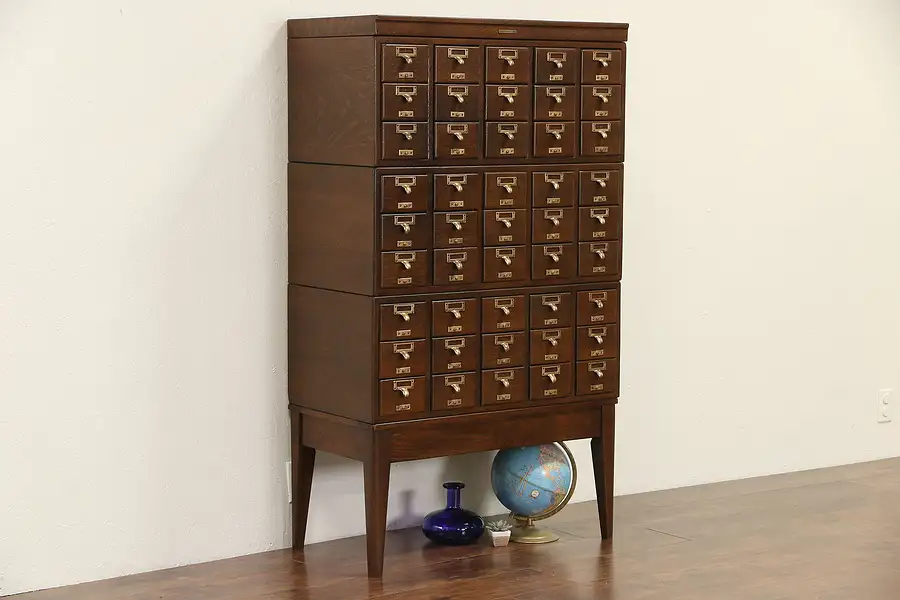 Main image of Oak 1920's Antique 45 Drawer Stacking 3x5 Card File, Signed Library Bureau