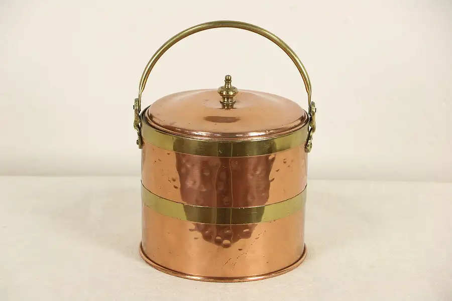 Main image of Copper & Brass Vintage Hammered Cookie Jar, Ice Bucket, Signed Hampton, VA