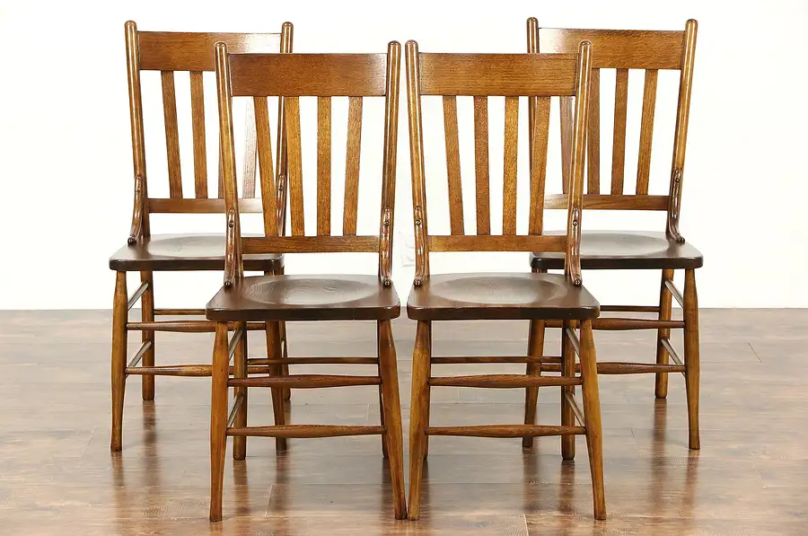 Main image of Set of 2 Antique 1900 Oak Dining or Game Table Chairs (Split for Customer)