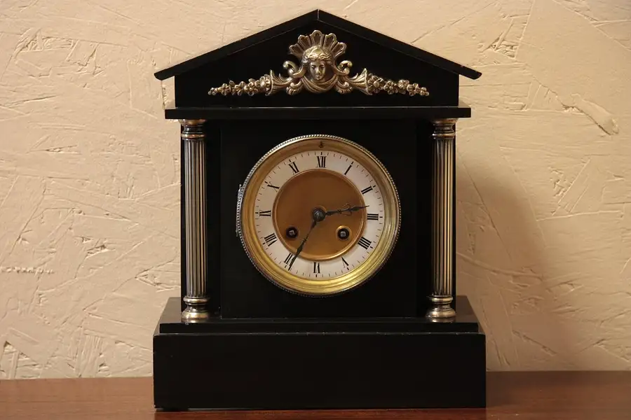 Main image of Antique French Black Marble Mantel Clock