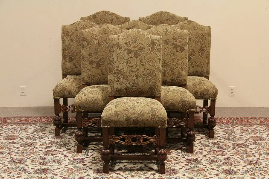 Main image of Set of 8 Carved Oak Tudor Dining Chairs