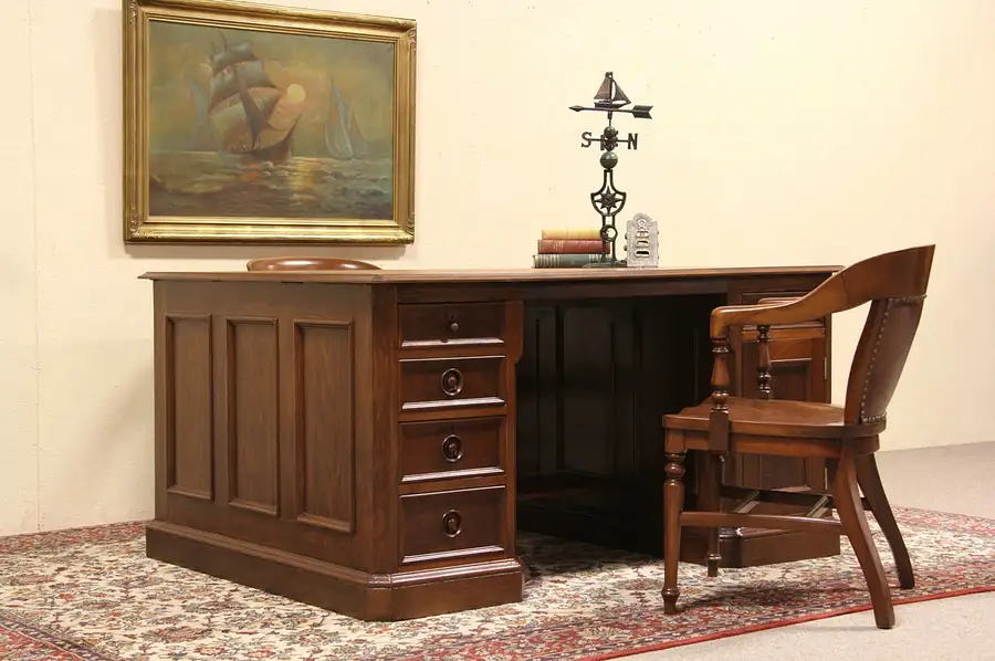 Main image of Victorian Walnut Partners Desk, Leather Top