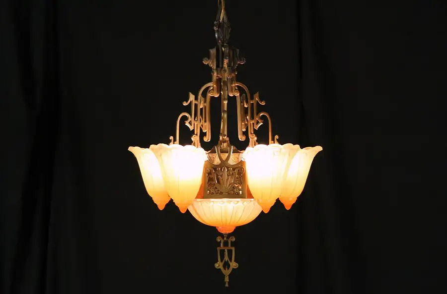 Main image of Art Deco Antique 1920's Chandelier, Original Etched Glass