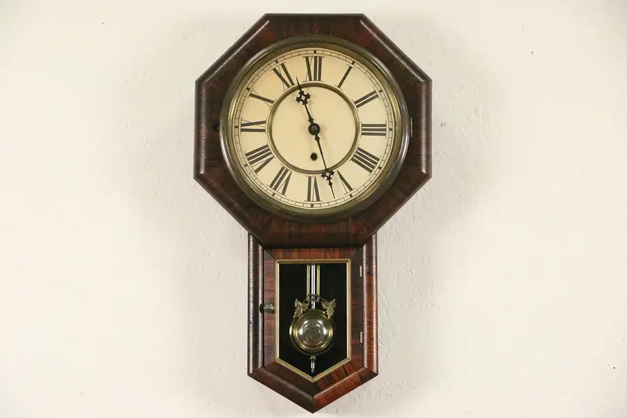 Main image of Rosewood Signed Gilbert 1890 Antique Octagonal Wall Clock