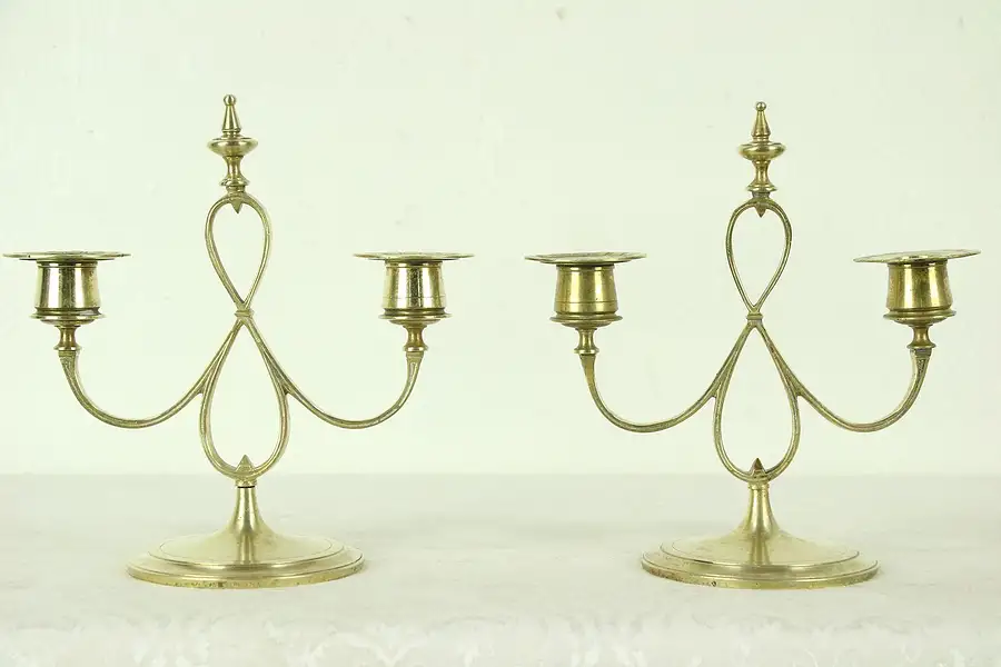 Main image of Pair of Brass Hand Wrought Antique Candelabra