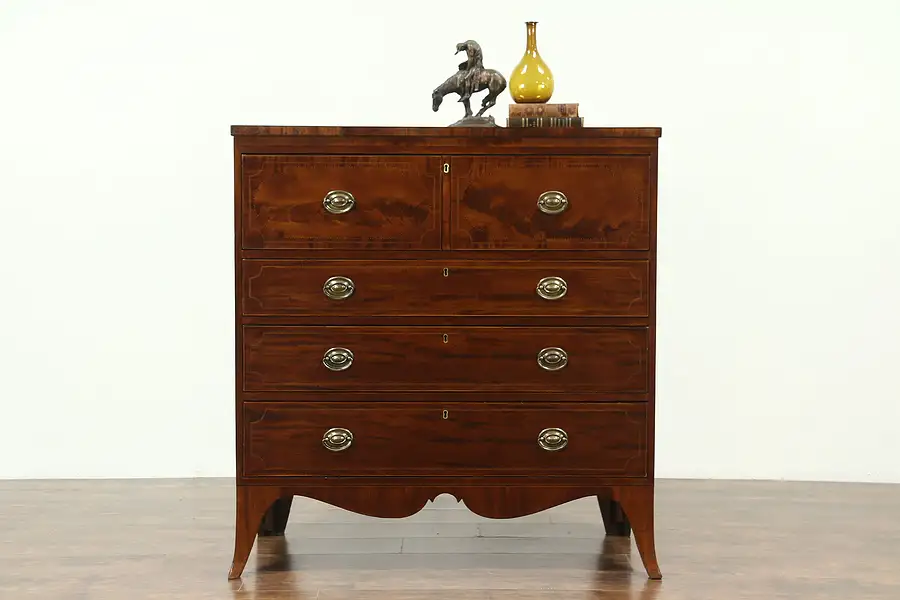 Main image of Hepplewhite Antique 1790 Chest or Dresser, Mahogany Inlaid Banding