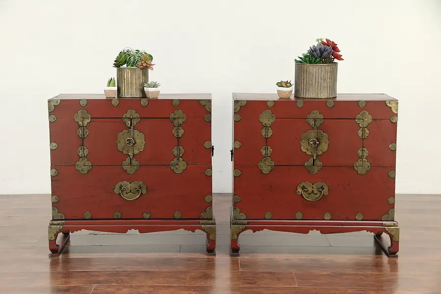 Main image of Pair Antique Korean Dowry Chests, Nightstands, End Tables
