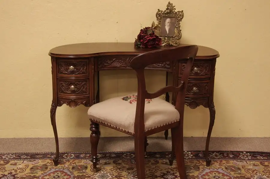 Main image of Carved Antique Kidney Shaped Writing Desk