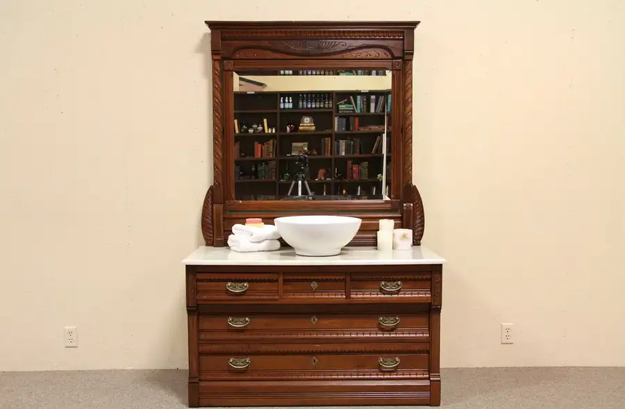 Main image of Eastlake Marble Top Chest, Dresser, Sink Vanity