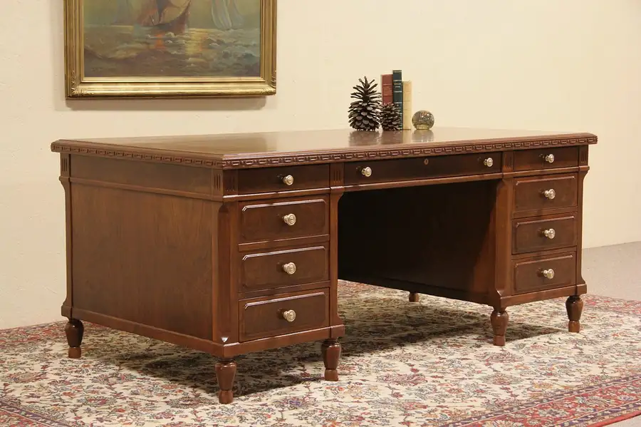 Main image of Spitzer Chicago 1925 Walnut Executive Desk, Bronze Pulls