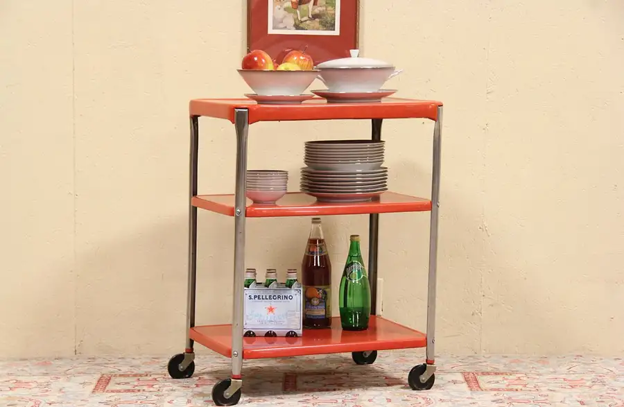 Main image of Retro Red Steel & Chrome 1950's Kitchen Cart