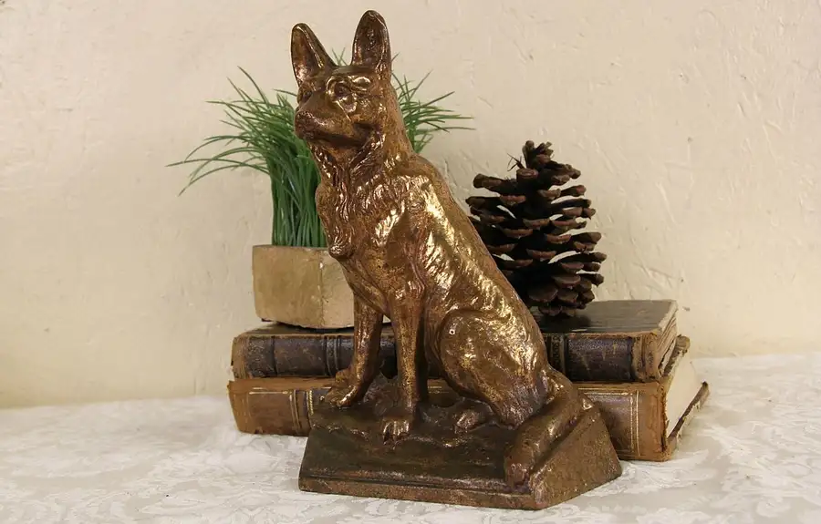 Main image of German Shepherd Dog Antique 1900 Bronze Sculpture Doorstop