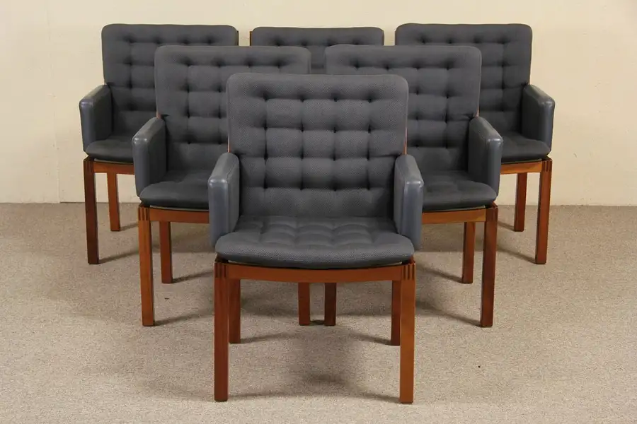Main image of Set of 6 Signed Swedish 1991 Dining or Conference Chairs, Leather Arms