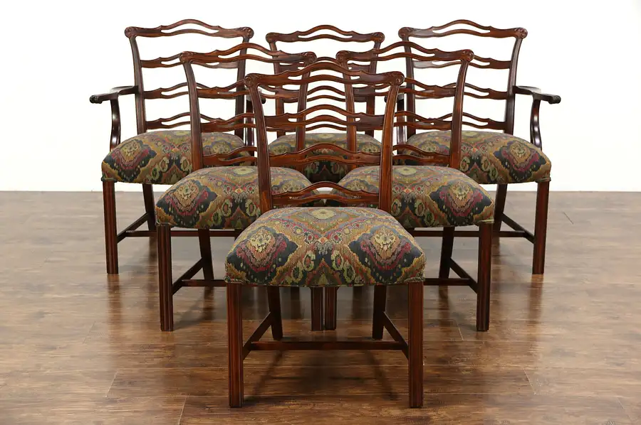 Main image of Set of 6 Traditional 1950 Vintage Dining Chairs, New Upholstery
