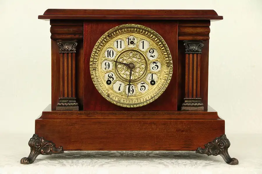 Main image of Victorian Antique Cherry Mantel Clock, Signed Gilbert