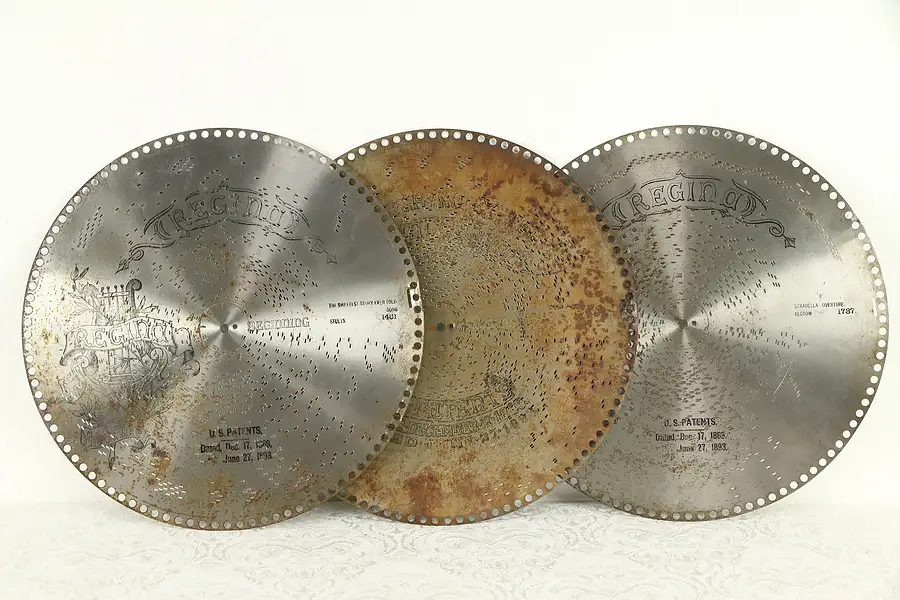 Main image of Regina Music Box Group of 3 Antique 15 1/2" Disks, Canon March, Braham