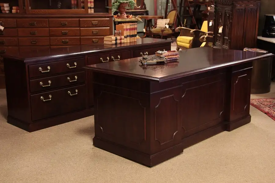 Main image of Kimball Walnut Executive Desk and Credenza Set